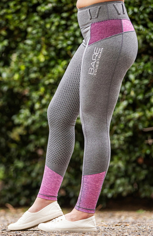 Youth Performance Riding Tights - Grey Neon Pink